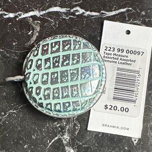Brahmin Iridescent Mint Green Croc-Embossed Round Tape Measure
